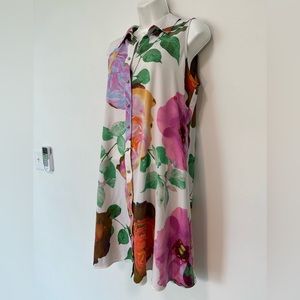 Calvin Klein Floral Button Front Sleeveless Trapiz Dress